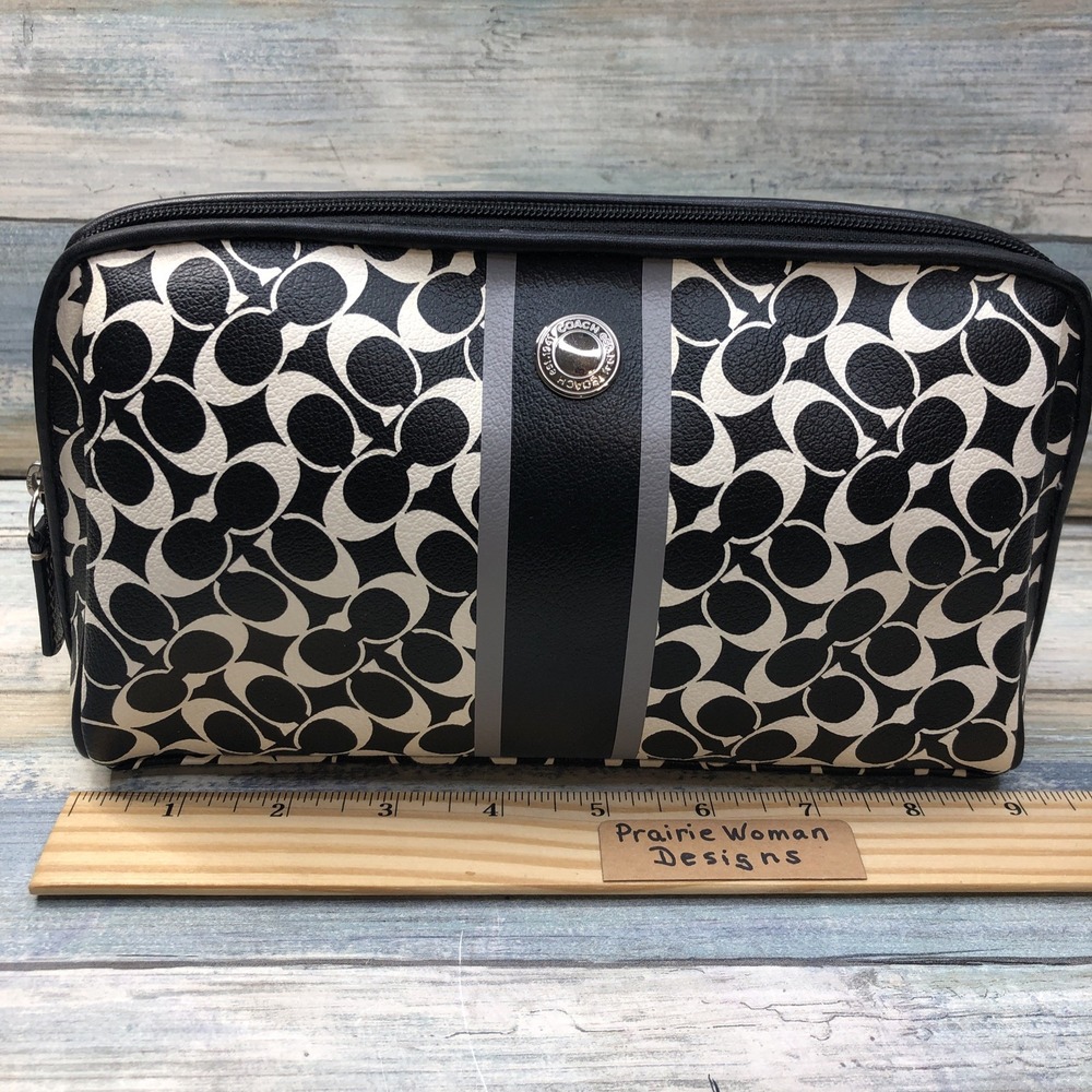 Coach Signature C PVC & Leather Small Clutch Bag Black & White Preowned - Picture 2 of 10